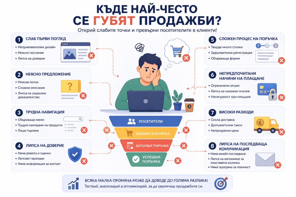 Как да изградите онлайн магазин, който продава 3 Къде най-често се губят продажби