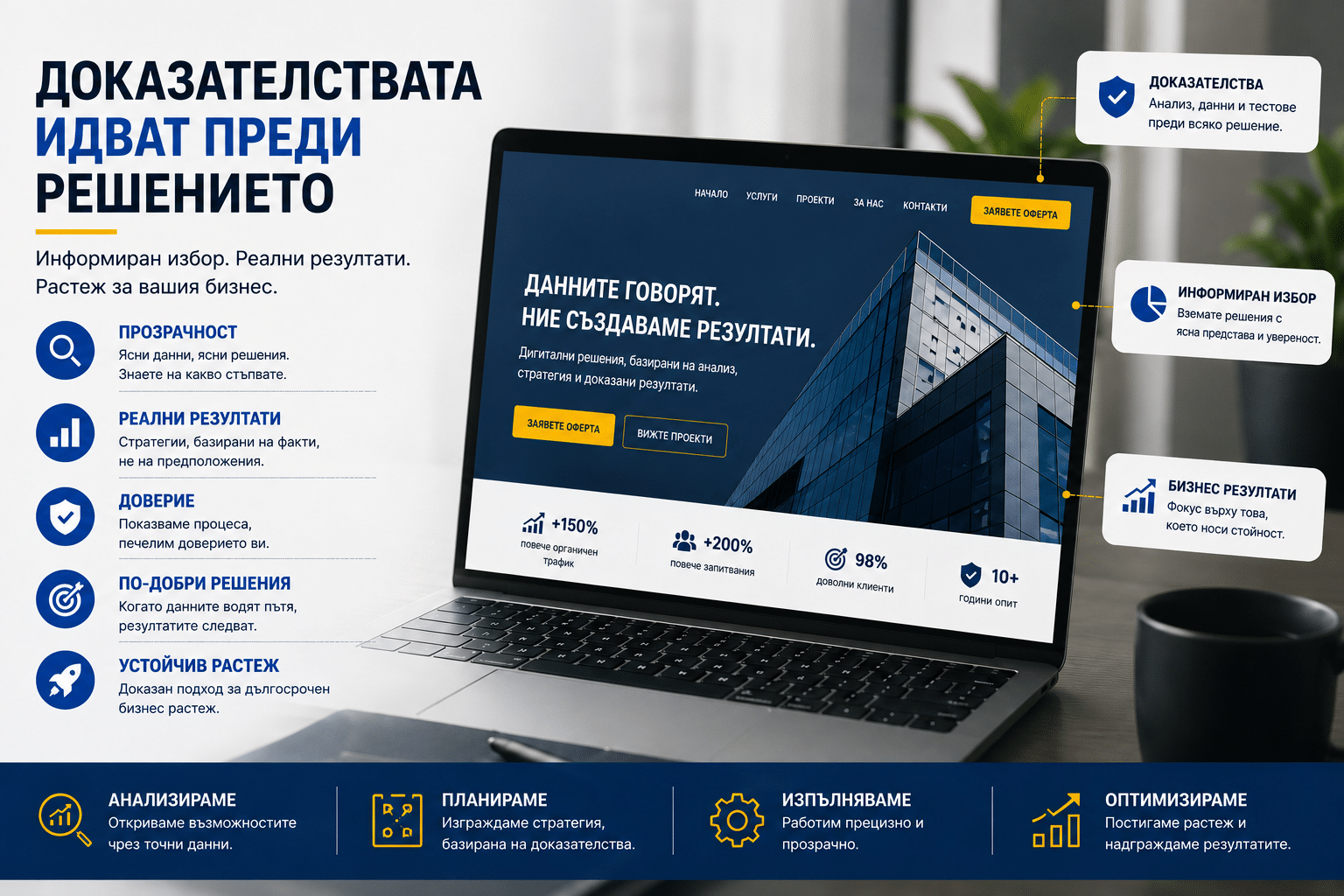 Структура на лендинг страница, която продава 3 Доказателствата идват преди решението