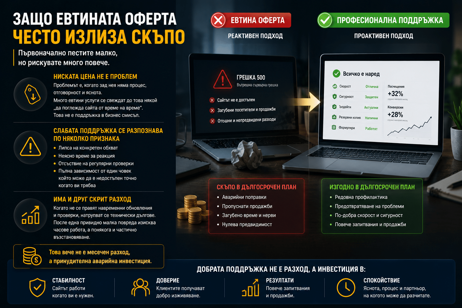 Цени за поддръжка на сайт - какво плащате 3 Сравнение на оферти и разходи