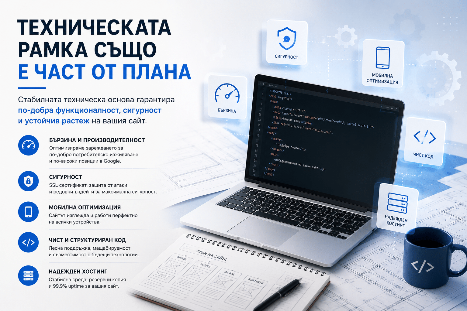 Как се планира бизнес сайт без излишни разходи 3 Техническата рамка също е част от плана